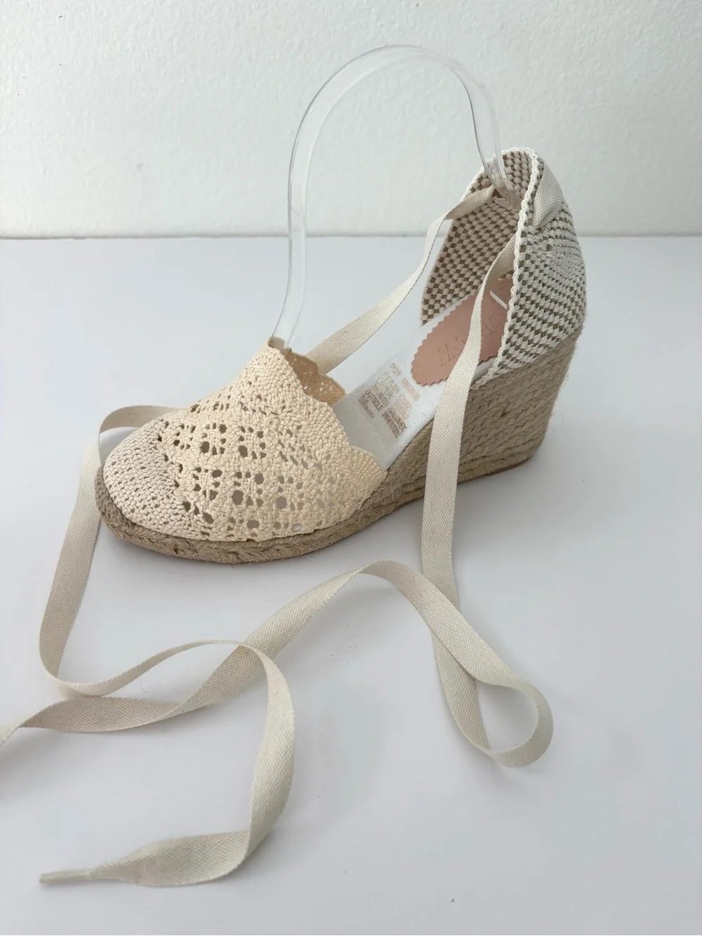 J.Crew Crochet Lace-Up Espadrille Wedges NWT Ivory Cottagecore Size 8
